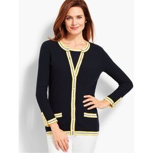 Talbot's womens navy & yellow tipped cardigan sweater‎ Size 2x pearl button